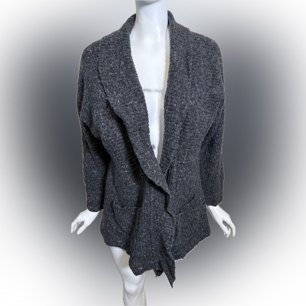 Athleta Cardigan Sweater Merino & Cotton Wool Marbled Gray